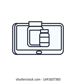 Piscinas en el interior de la línea de tableta diseño ícono de atención médica de emergencia clínica y tema del paciente Ilustración vectorial