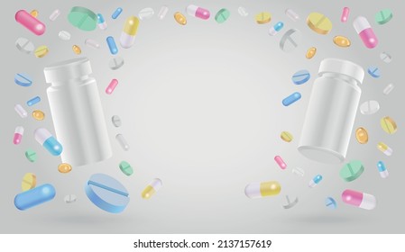 Pills and jars on a isolated white background