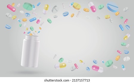 Pills and jars on a isolated white background