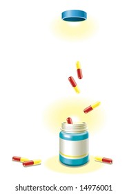 The pills are jumping out from the bottle and flying high.