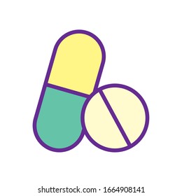Pills line and fill style icon design of Medical care health emergency aid exam clinic and patient theme Vector illustration