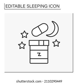 Pills line icon. Medications for deep sleep. Sleeping pills. Sleeping concept. Isolated vector illustration. Editable stroke