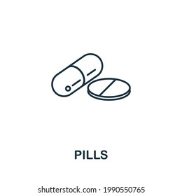 Pills line icon. Thin style element from medicine icons collection. Outline pills icon
