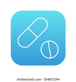Pills line icon for web, mobile and infographics. Vector white icon on the blue gradient square with rounded corners isolated on white background.