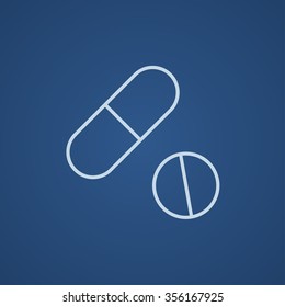 Pills line icon for web, mobile and infographics. Vector light blue icon isolated on blue background.