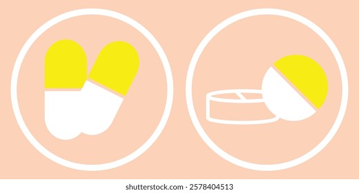 Pills Line and Silhouette Icon Set. Person with Drug Medication Symbol. Medicine Treatment Pictogram. Patient Antibiotic Prescription. Editable Stroke. ablet icon, soluble pill, isometric. EPS 10