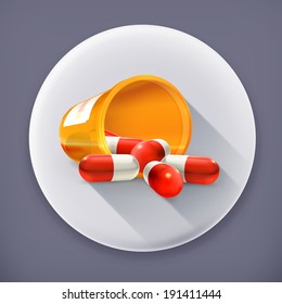 Pills, long shadow vector icon