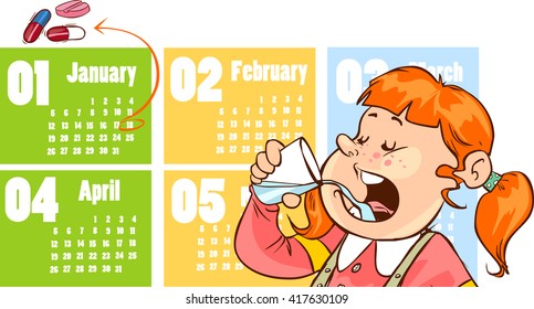 pills marked calendar day of drinking in front of the child illustration