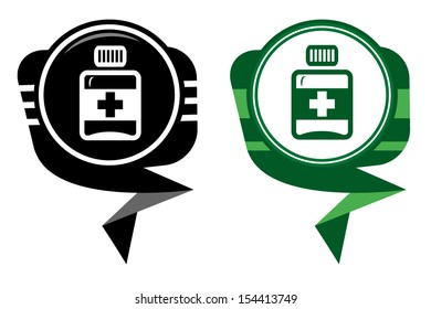 Pills, medication black and green map pointer