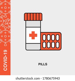 Pills, Medication Colored Linear Icon on Isolated Background. COVID-19, Corona Virus, Infection Concept Icon.