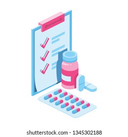 Pills Medicine 3d vector icon isometric pink and blue color minimalism illustrate