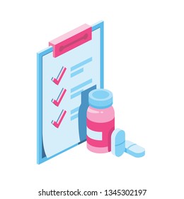 Pills Medicine 3d vector icon isometric pink and blue color minimalism illustrate