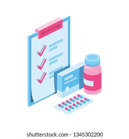 Pills Medicine 3d vector icon isometric pink and blue color minimalism illustrate