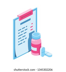 Pills Medicine 3d vector icon isometric pink and blue color minimalism illustrate