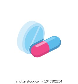 Pills Medicine 3d vector icon isometric pink and blue color minimalism illustrate