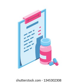 Pills Medicine 3d vector icon isometric pink and blue color minimalism illustrate