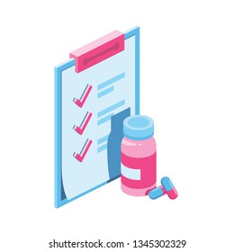 Pills Medicine 3d vector icon isometric pink and blue color minimalism illustrate