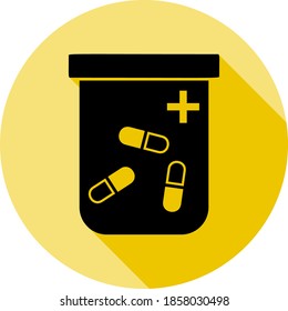 pills, medicine, bag icon in long shadow style