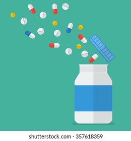 Pills with medicine bottle. Vector Illustration