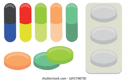 Pills medicine supplements icons vector