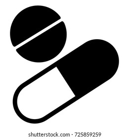 Pills and medicines black vector icon on white background