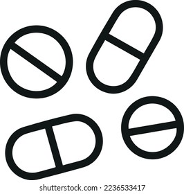 Pills minimal line icon. Web stroke symbol design. Pills sign isolated on a white background. Premium line icon.