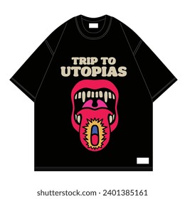 pills in mouth trip to utopias design tshirt streetwear