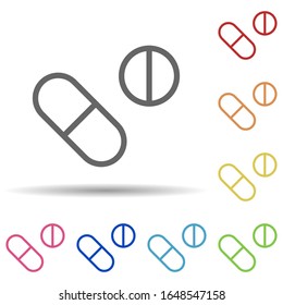 Pills in multi color style icon. Simple thin line, outline vector of science icons for ui and ux, website or mobile application