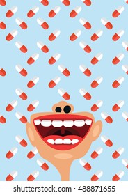 Pills and nutritional supplements as a medication issues symbol, vector concept of addiction