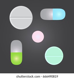 pills on black background vector illustration