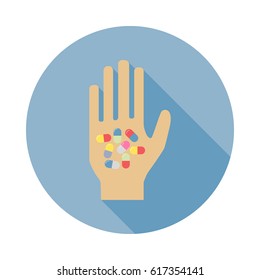 Pills on the hand in flat design