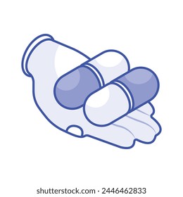 Pills on hand, isometric vector design of drugs care