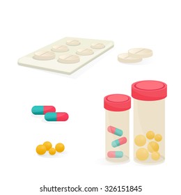 Pills on white background