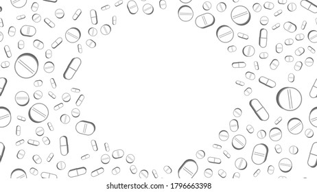 Pills on a white background. Vector illustration. Seamless background. Copy space