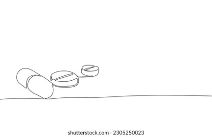 Píldoras, una línea continua. Esbozo de arte de línea ilustración vectorial de la medicina