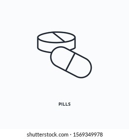 pills outline icon. Simple linear element illustration. Isolated line pills icon on white background. Thin stroke sign can be used for web, mobile and UI.
