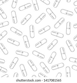 Pills outline seamless pattern. Graphic minimalistic icons isolated on white background. Vector illustration
