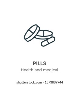 Pills outline vector icon. Thin line black pills icon, flat vector simple element illustration from editable health and medical concept isolated on white background