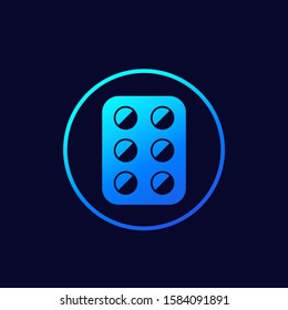 pills pack, blister icon, vector