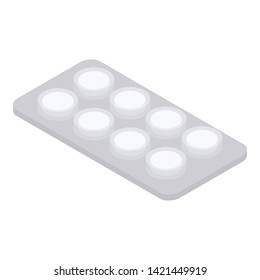 Pills pack icon. Isometric of pills pack vector icon for web design isolated on white background