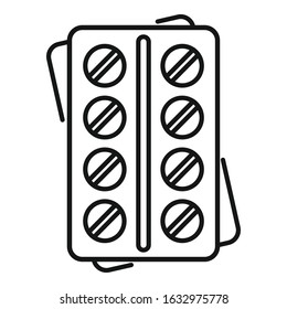 Pills pack icon. Outline pills pack vector icon for web design isolated on white background
