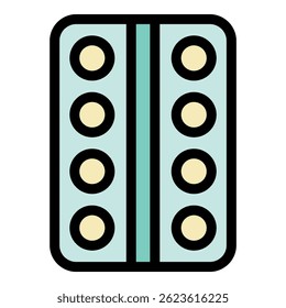 Pillen-Paket-Symbol. Umrisspillen Paket Vektorsymbol Farbe flach einzeln