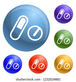 Pills pack icons set vector 6 color isolated on white background