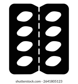 Pills pack solid icon, pharmacy concept. Vector graphics. Packaging for pills, medicine sign on white background, style mobile or design
