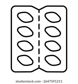 Pills pack thin line icon, pharmacy concept. Vector graphics. Packaging for pills, medicine sign on white background, style mobile or design