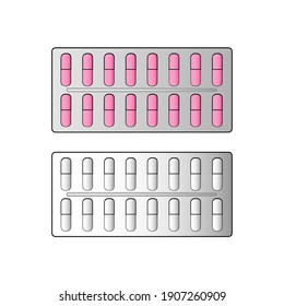 Pills in pack vector illustration. Set of tablet