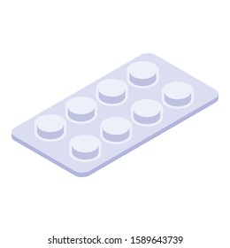Pills package icon. Isometric of pills package vector icon for web design isolated on white background