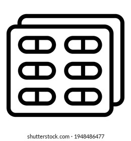 Pills package icon. Outline pills package vector icon for web design isolated on white background