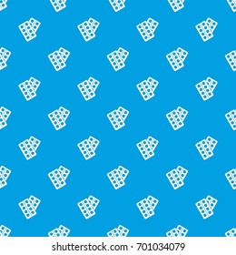 Pills in package pattern repeat seamless in blue color for any design. Vector geometric illustration