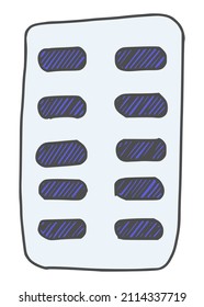 pills packaging capsules blister. doodle sketch vector stock
